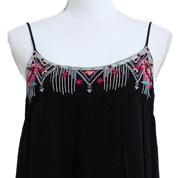 Johnny Was Lisa Babydoll Dress Black with Neckline Embroidery - Picture 6 of 10